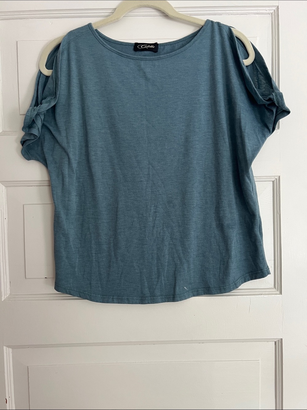 Cold Shoulder Short Sleeve Top - Blue